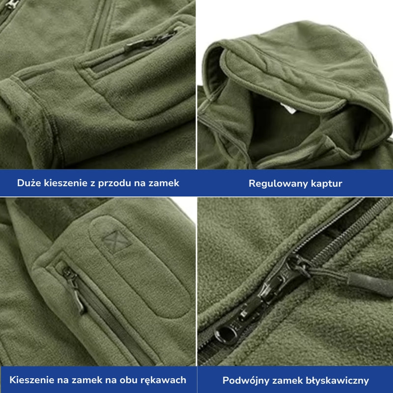 Kurtka polarowa męska taktyczna z kapturem - szczegóły