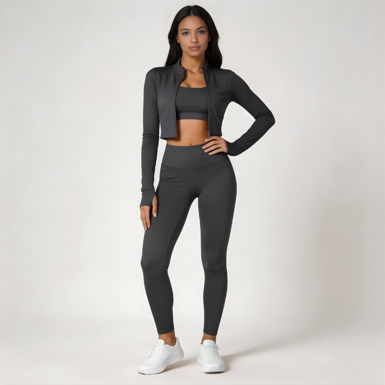 Zestaw sportowy damski 3-częściowy | Legginsy - top i bluza