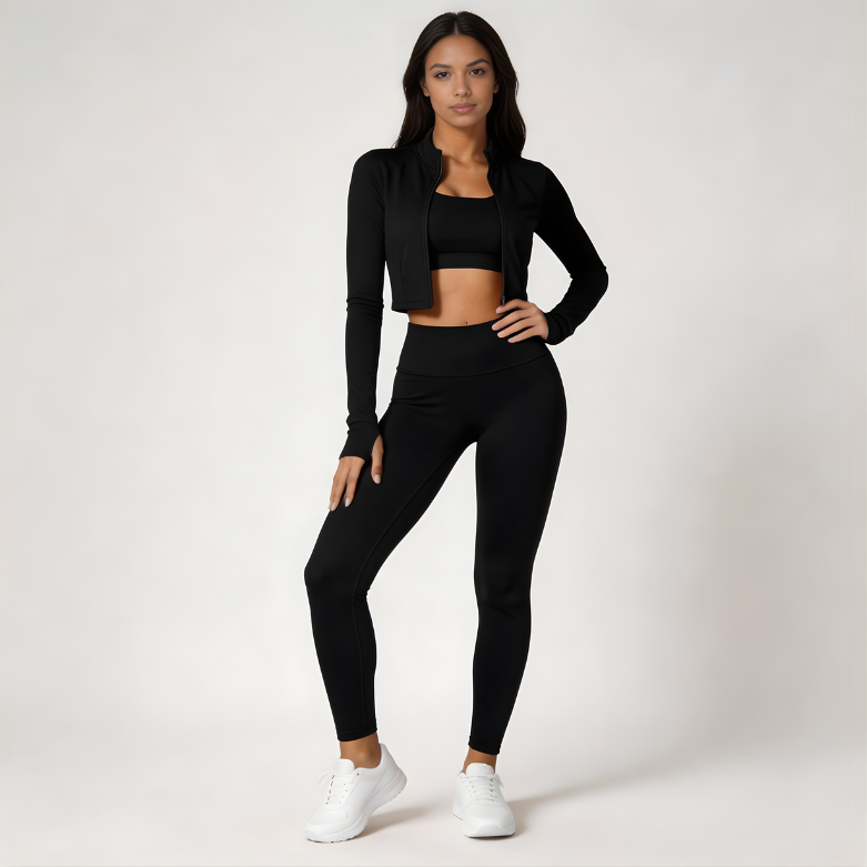 Zestaw sportowy damski 3-częściowy | Legginsy - top i bluza
