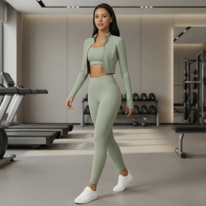 Zestaw sportowy damski 3-częściowy | Legginsy - top i bluza