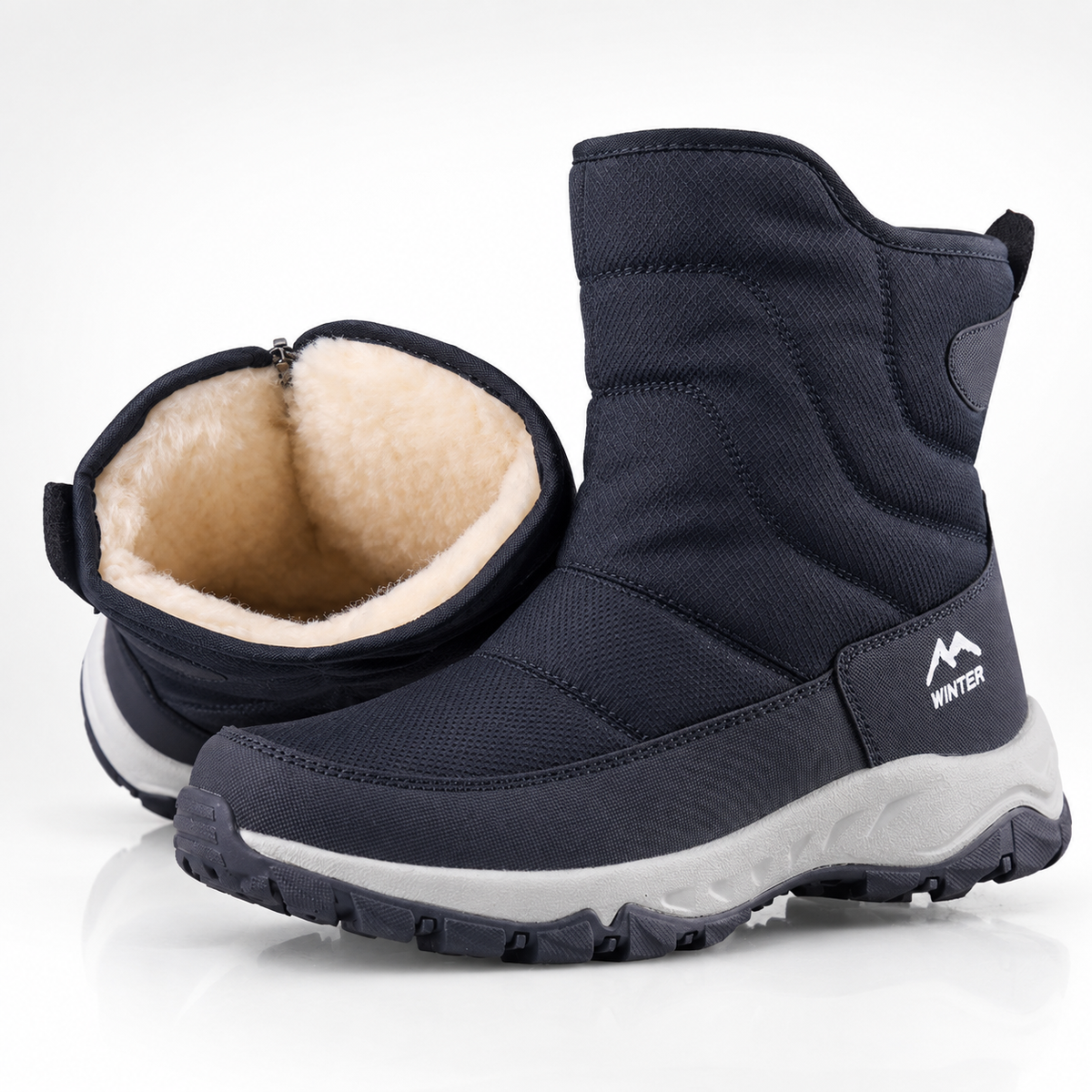 Buty zimowe męskie pikowane na zamek - zdjęcie 2