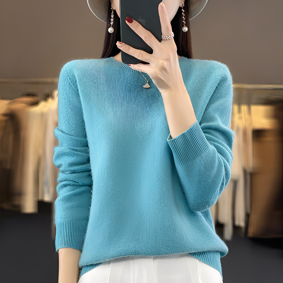 Elegancki sweter damski z okrągłym dekoltem | Klasyczny fason