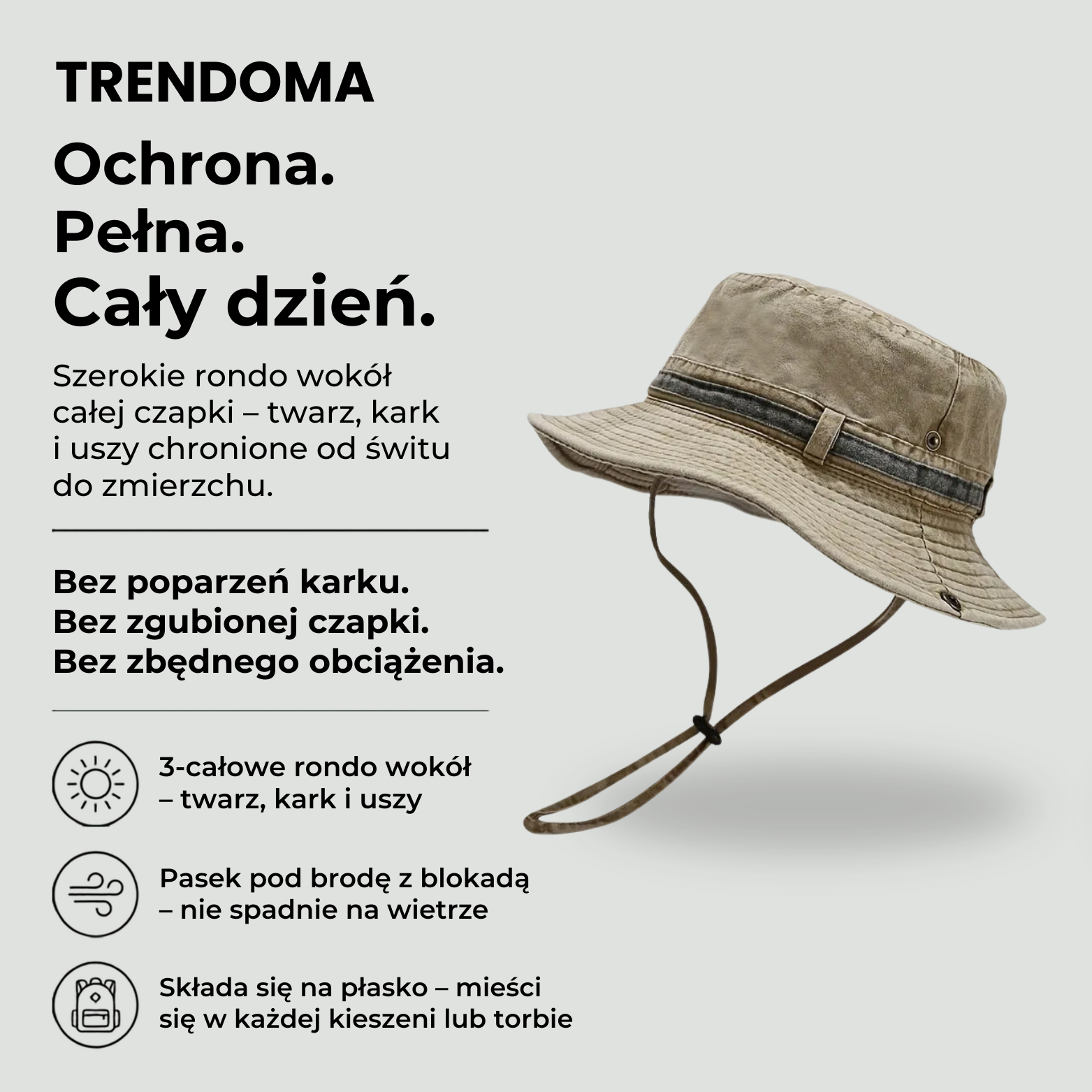 Kapelusz wędkarski męski przeciwsłoneczny – szerokie rondo - składany – outdoor