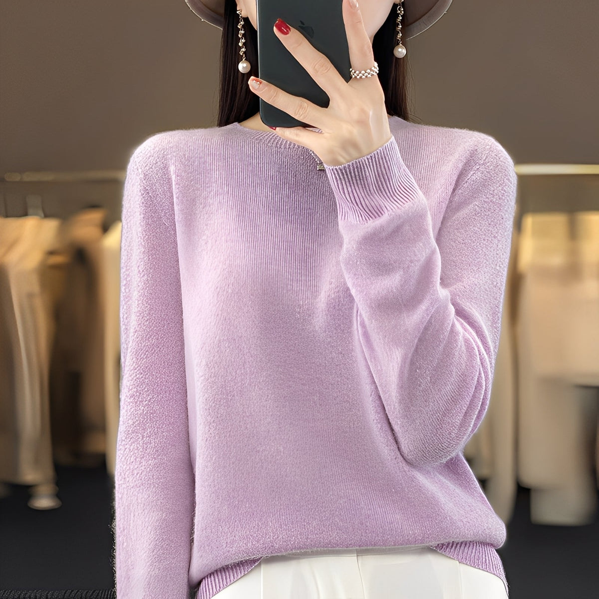 Elegancki sweter damski z okrągłym dekoltem | Klasyczny fason