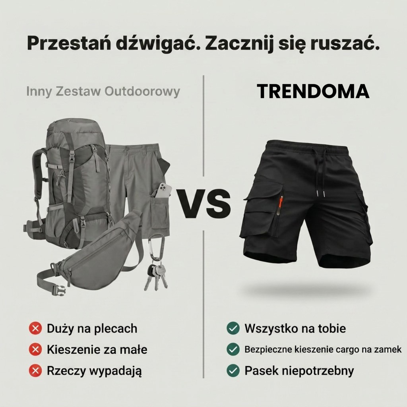 Męskie Lekkie Spodenki Bojówki z Kieszeniami na Zamek – Krój Outdoorowy do Pieszych Wędrówek