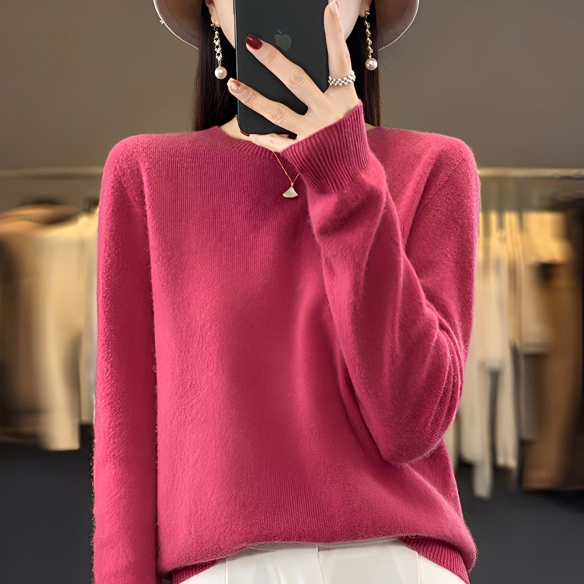 Elegancki sweter damski z okrągłym dekoltem | Klasyczny fason