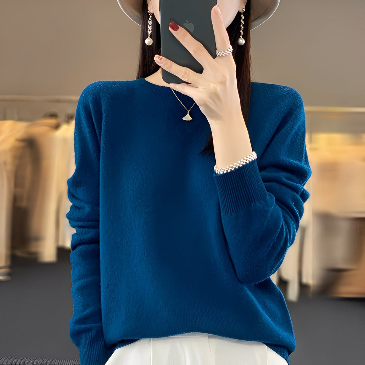 Elegancki sweter damski z okrągłym dekoltem | Klasyczny fason