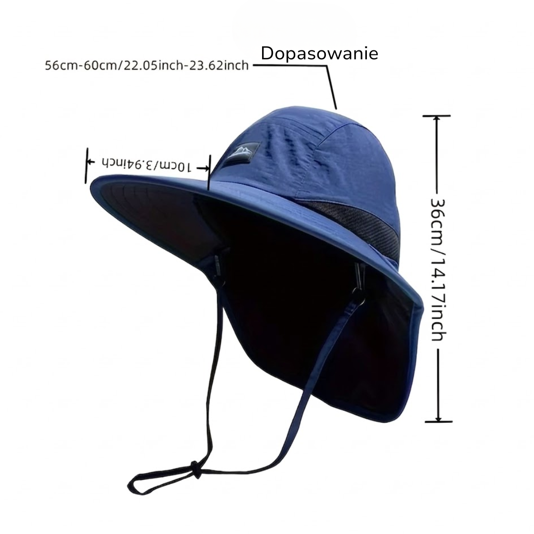 Kapelusz przeciwsłoneczny unisex – szerokie rondo i osłona na kark