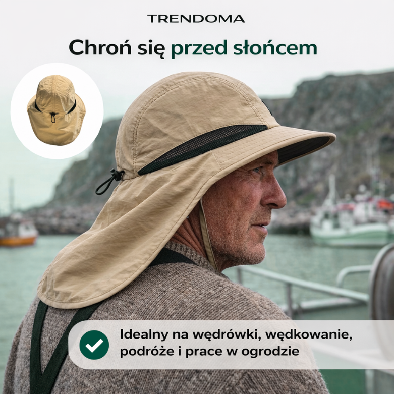 Kapelusz przeciwsłoneczny unisex – szerokie rondo i osłona na kark