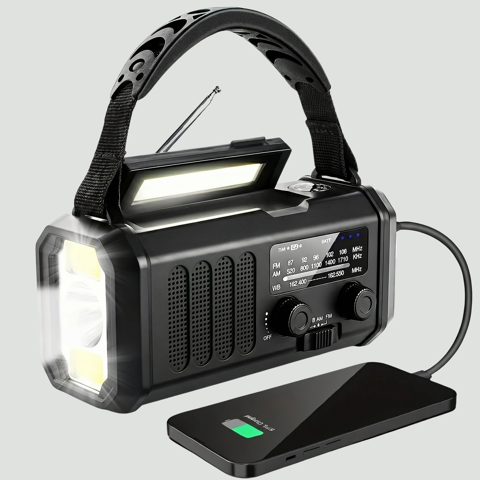 Radio awaryjne z panelem solarnym i korbką – powerbank 10 000 mAh