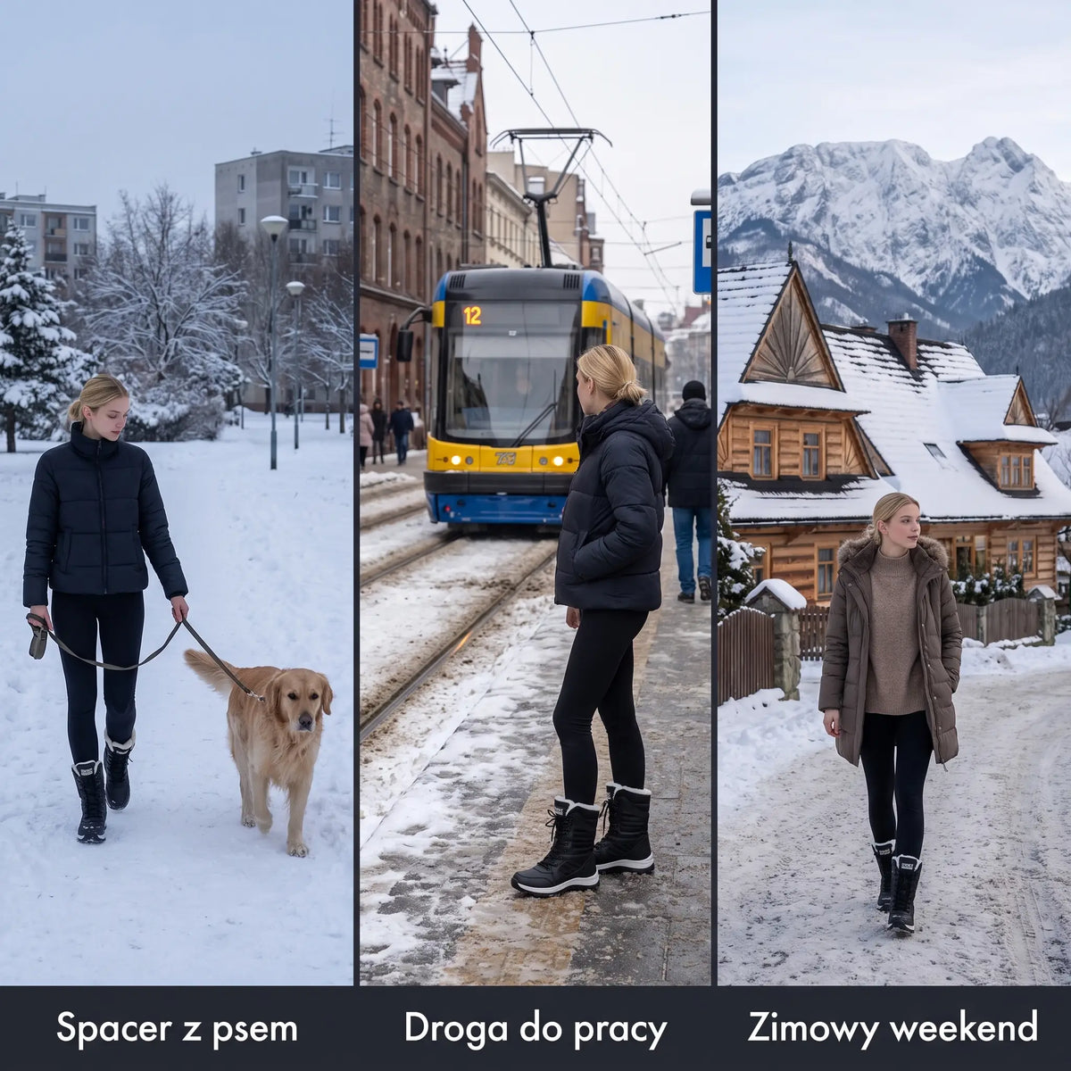Śniegowce damskie na spacer z psem do pracy i na zimowy weekend