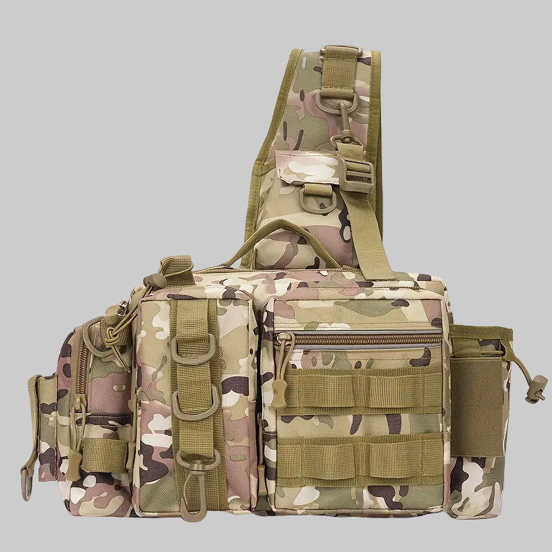 Wytrzymały plecak wędkarski z uchwytem na wędkę – konstrukcja z wieloma przegrodami