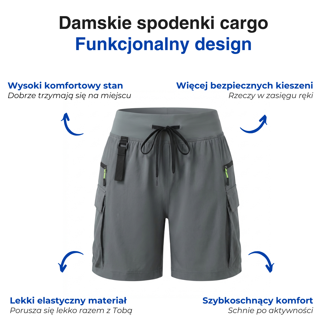 Szybkoschnące spodenki bojówki damskie – wysoki stan – outdoor i rower
