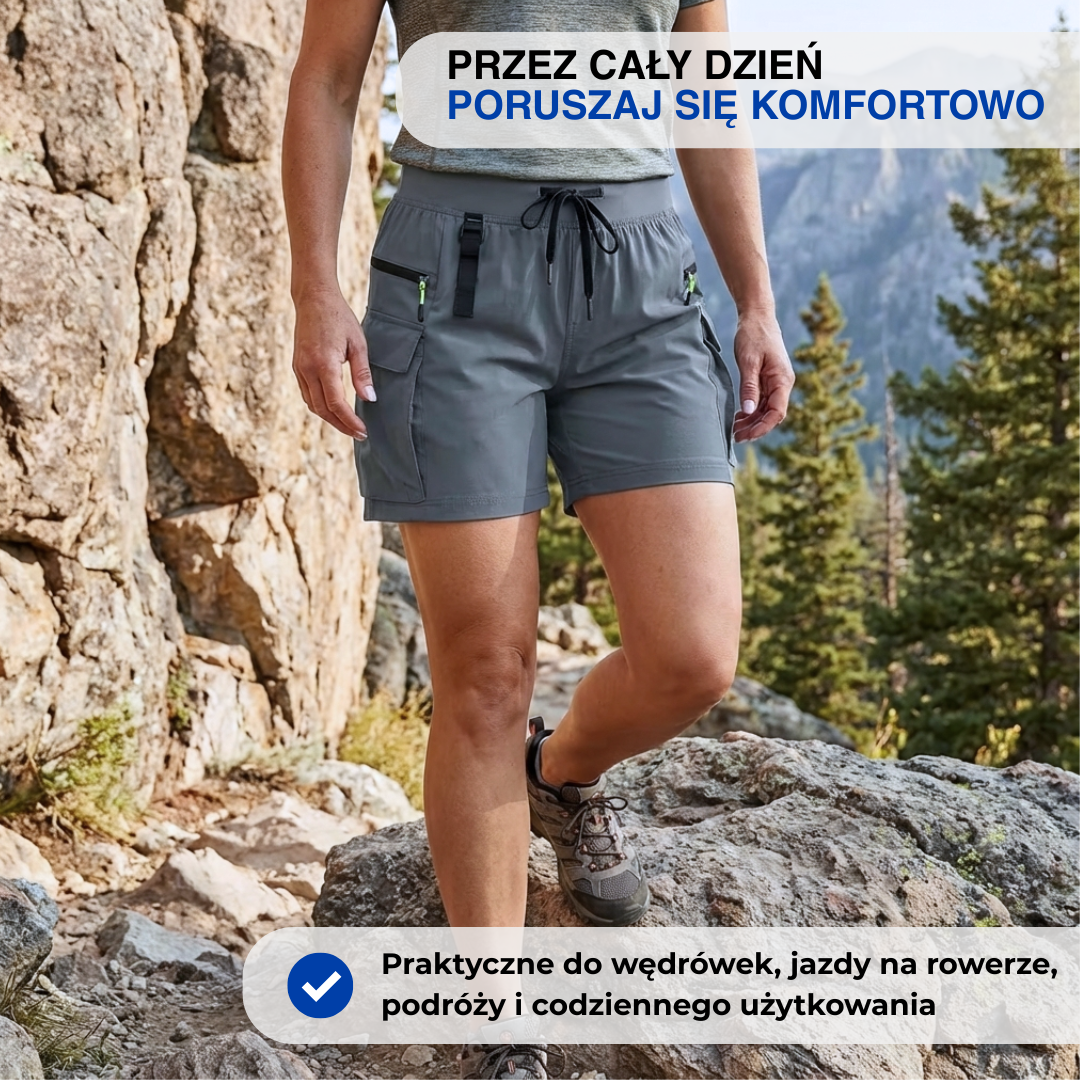 Szybkoschnące spodenki bojówki damskie – wysoki stan – outdoor i rower