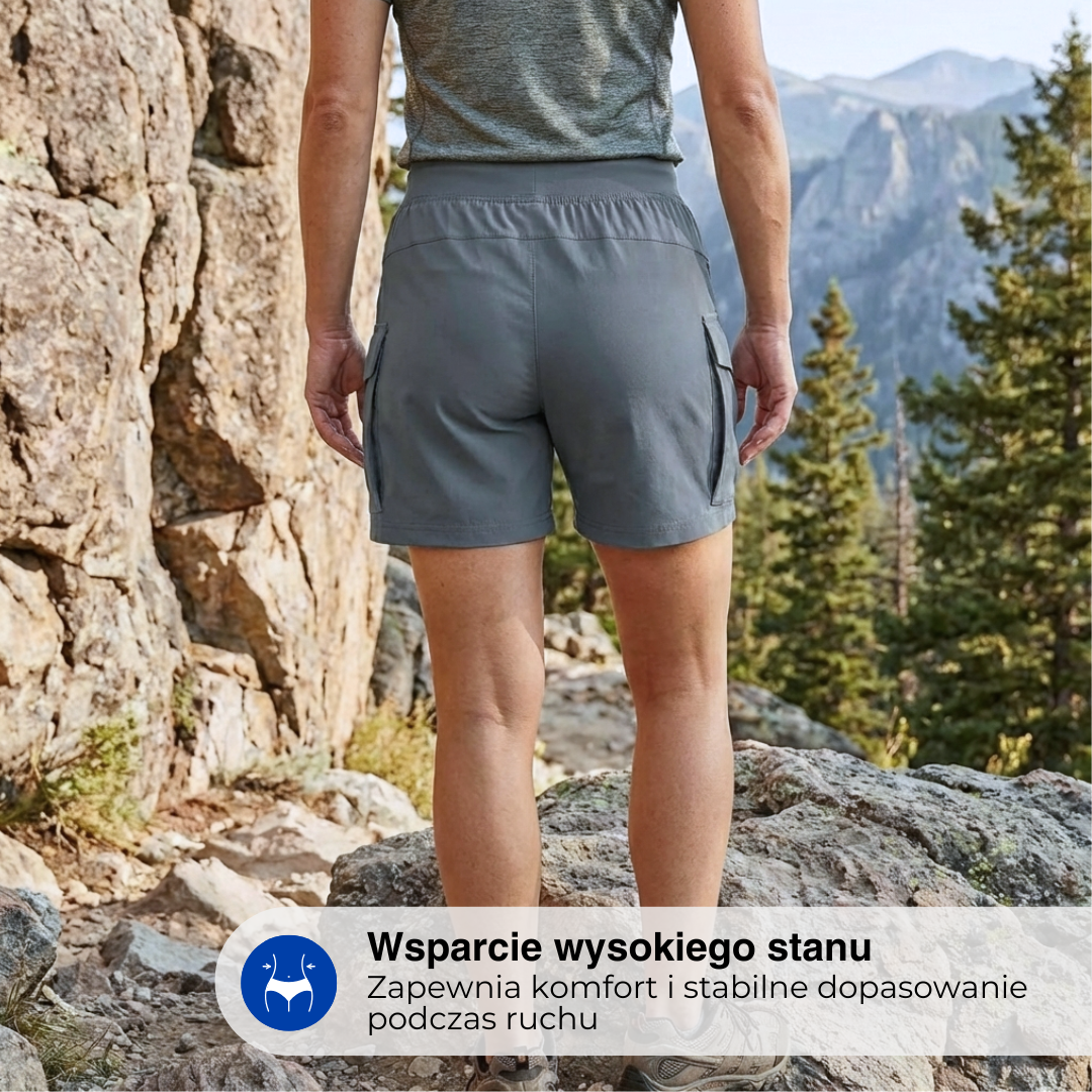 Szybkoschnące spodenki bojówki damskie – wysoki stan – outdoor i rower