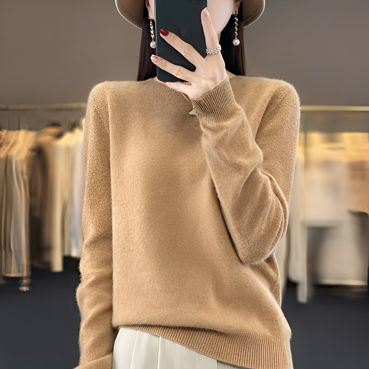 Elegancki sweter damski z okrągłym dekoltem | Klasyczny fason