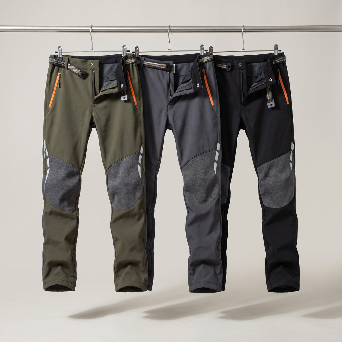 Spodnie trekkingowe męskie – softshell z polarem - wzmocnione kolana