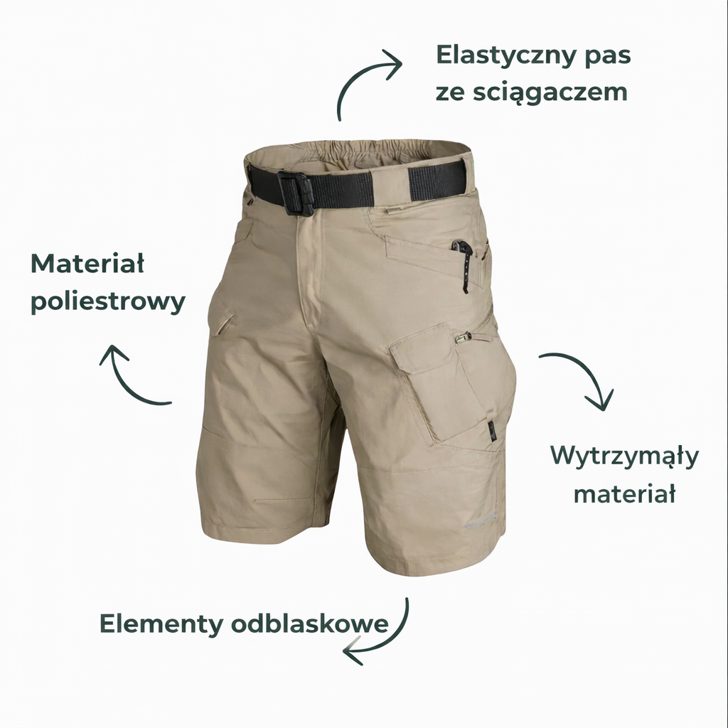 Męskie outdoorowe szorty cargo – elastyczny pas i 6 kieszeni