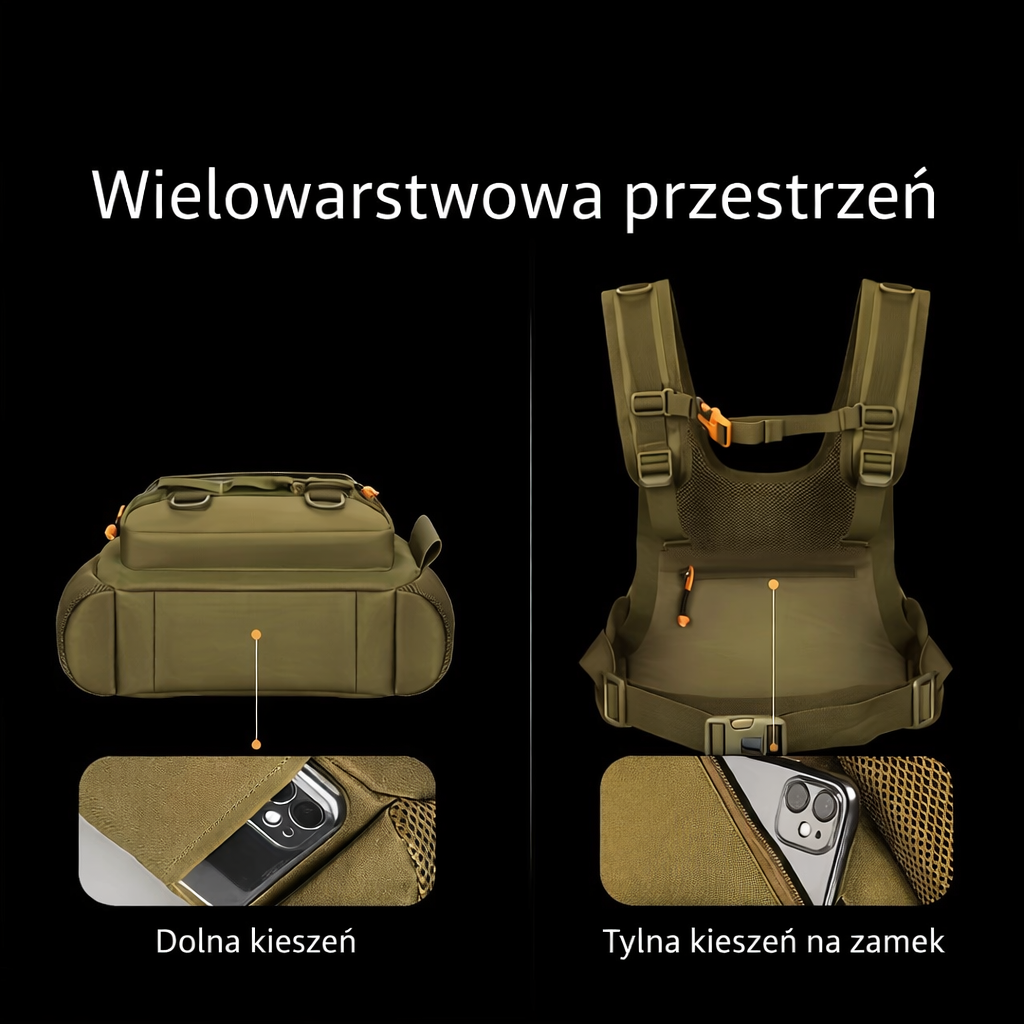 Męska torba piersiowa outdoorowa – kompaktowe przechowywanie na zamek