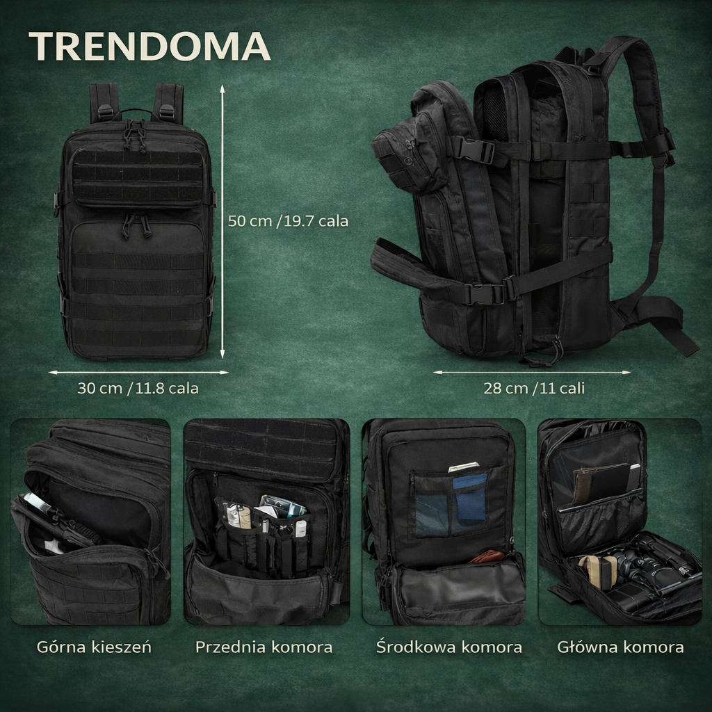 Plecak outdoorowy 45L – pojemny model w stylu MOLLE do trekkingu i biwakowania