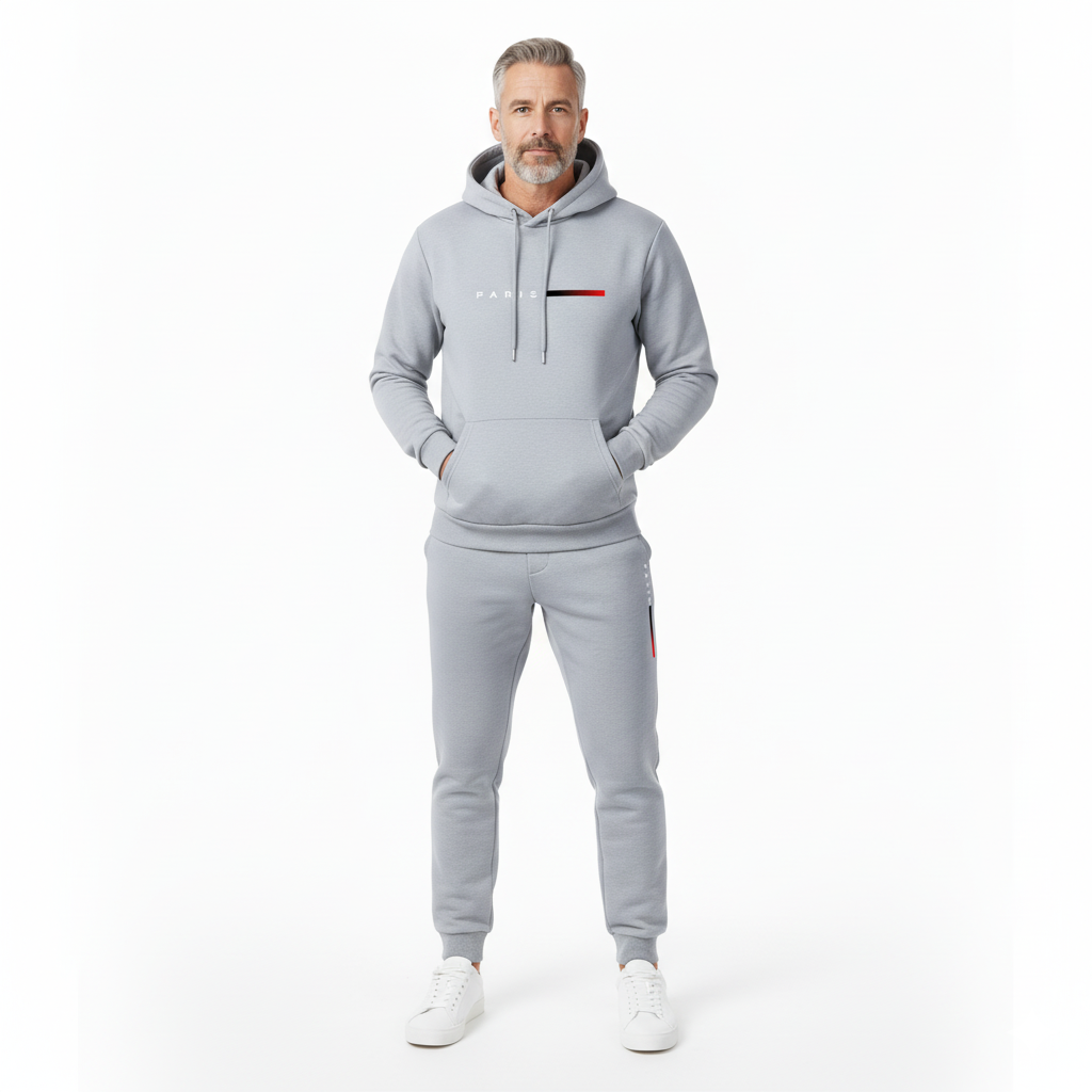 Męski komplet sportowy z kapturem i spodniami – funkcjonalny zestaw do codziennego użytku