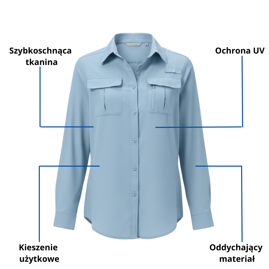 Koszula wędkarska damska – długi rękaw i ochrona UV – trekking i outdoor