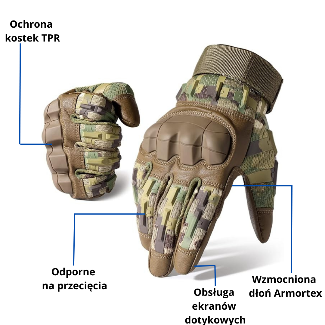 Rękawice taktyczne z osłoną kostek – ekrany dotykowe – outdoor i strzelectwo