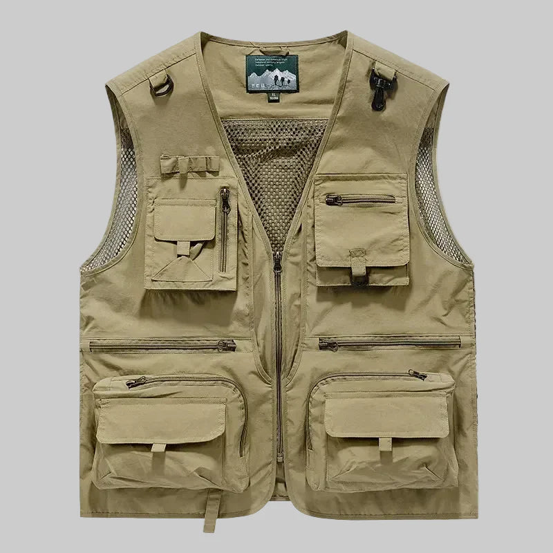 Męska kamizelka outdoorowa z wieloma kieszeniami – szybkoschnąca siatka do aktywnego użytkowania