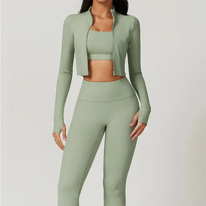 Zestaw sportowy damski 3-częściowy | Legginsy, top i bluza