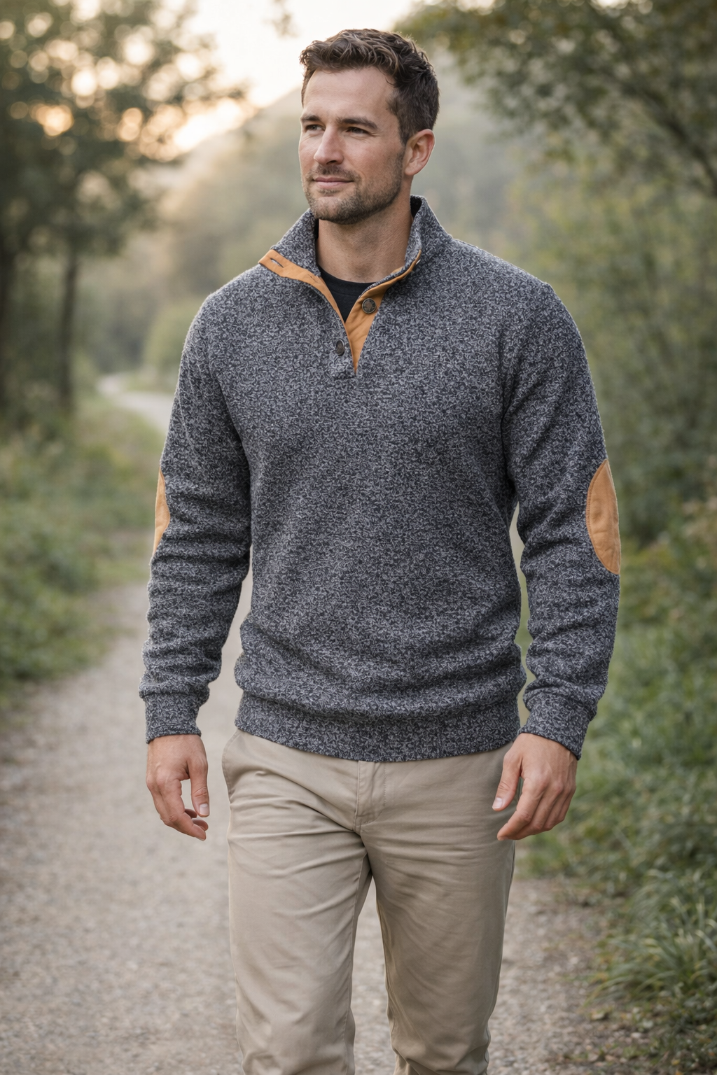 Męski dzianinowy sweter outdoorowy – model ze stójką