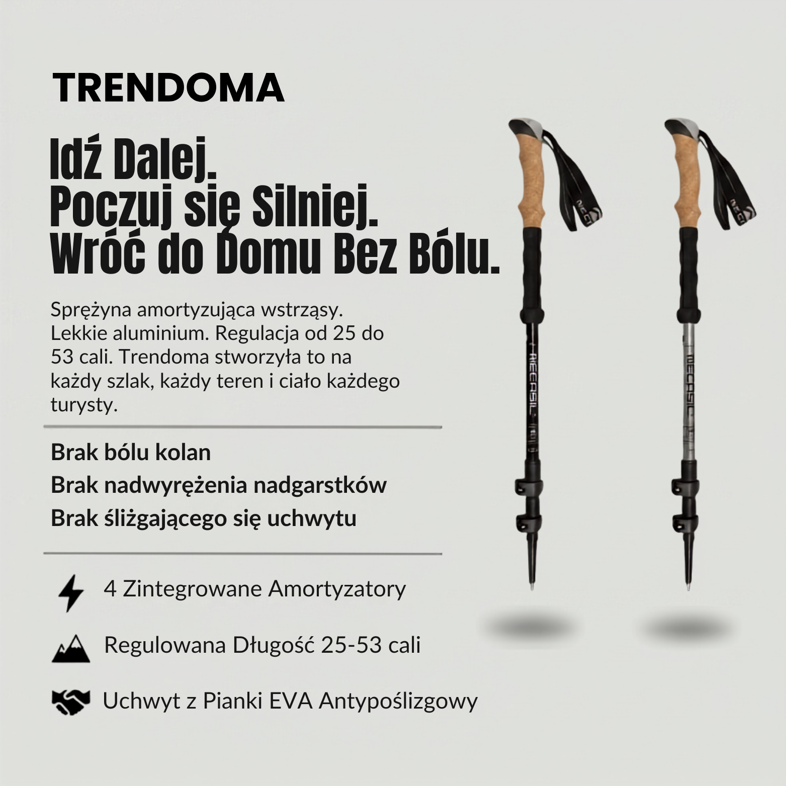 Kij Trekkingowy z Amortyzacją – Regulowane Aluminiowe Wsparcie