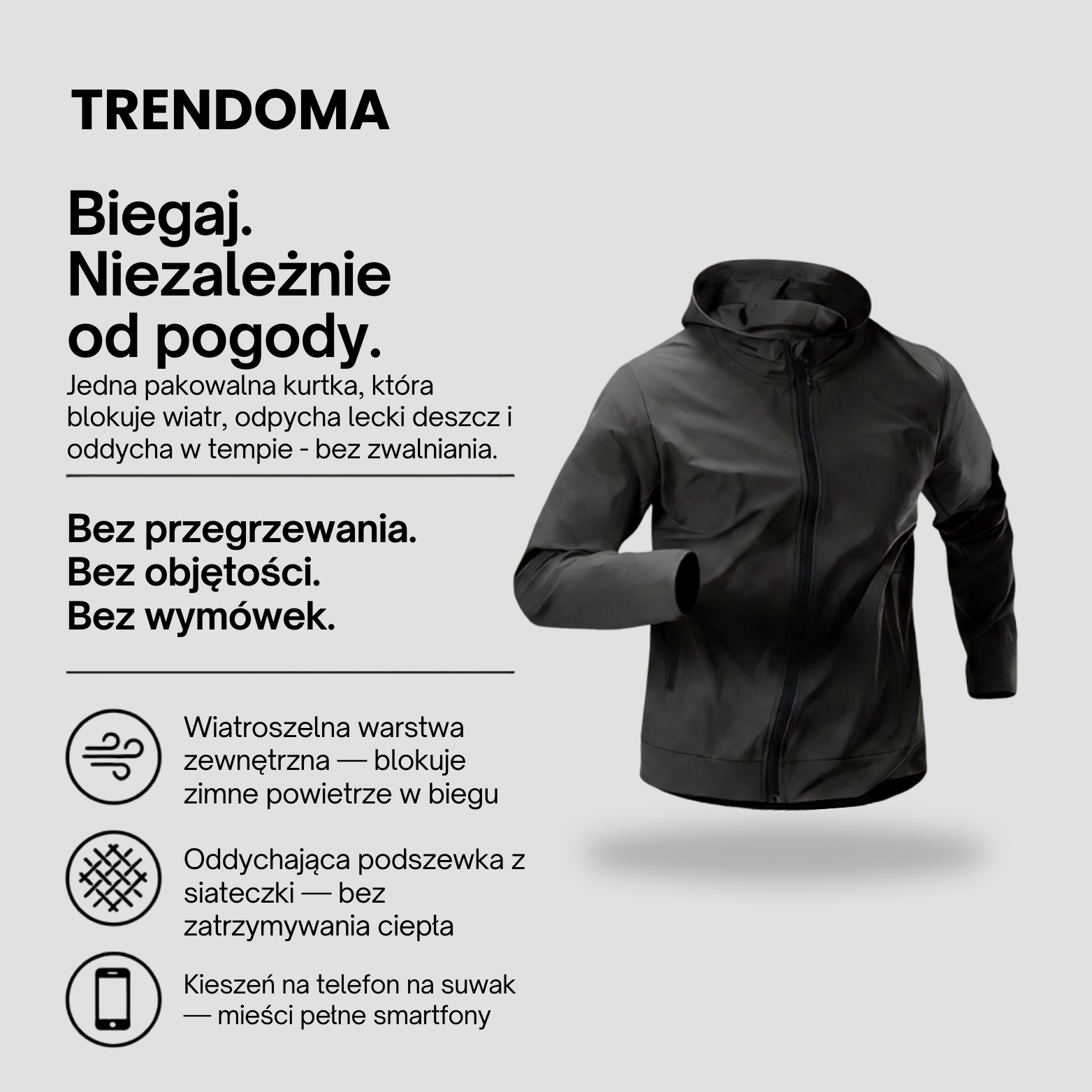 Męska składana kurtka do biegania – wiatroszczelna powłoka – bieganie i dojazdy