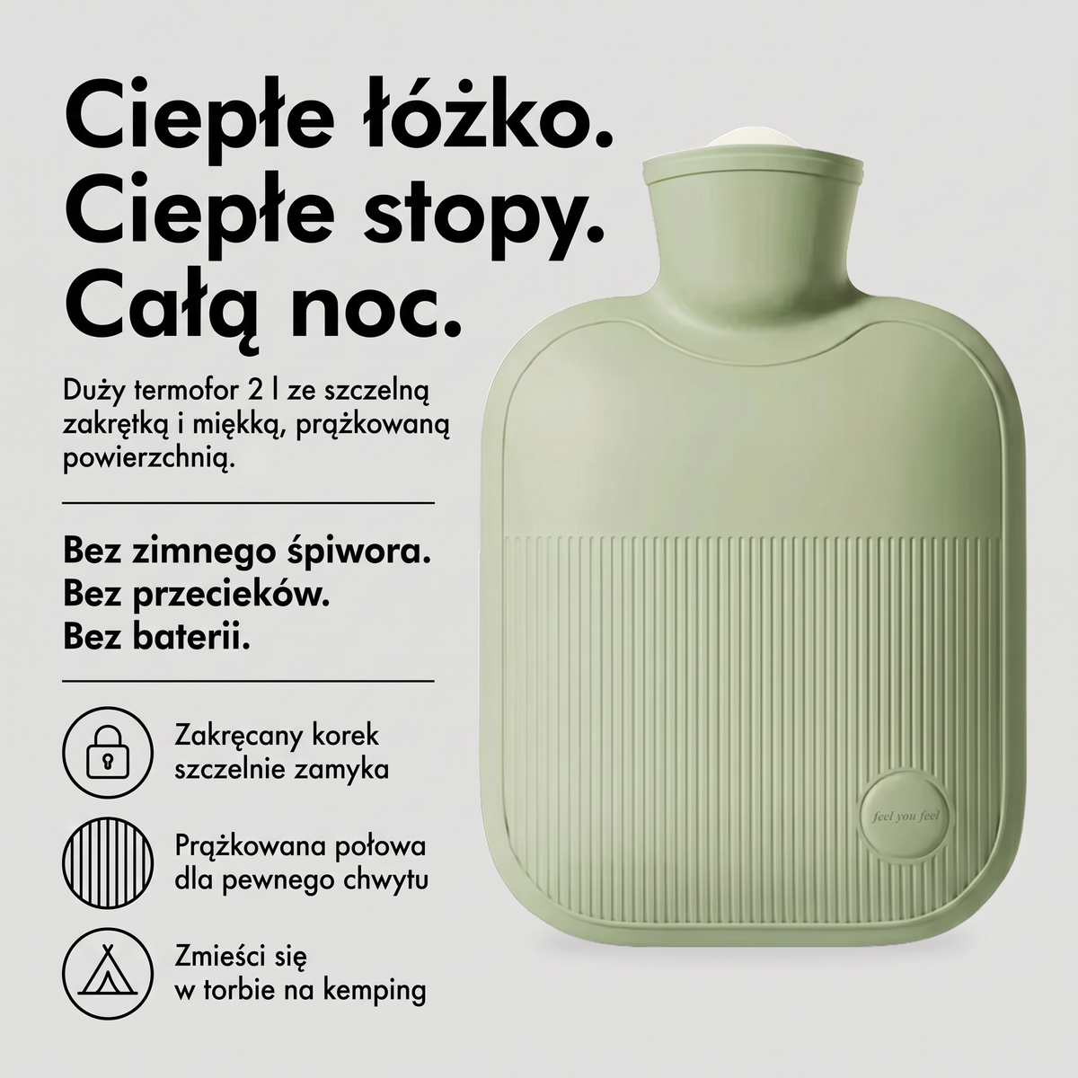 Termofor duży 2 l - infografika z zaletami