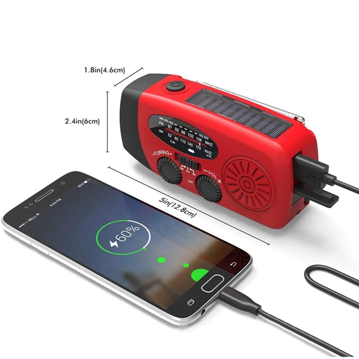 Awaryjne radio ręczne z korbką – ładowanie solarne i USB