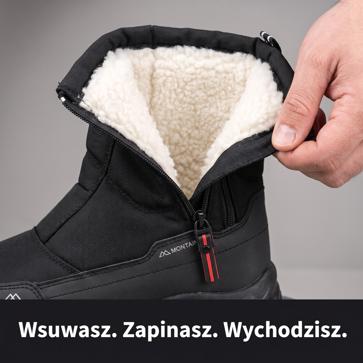 Zamek na całej wysokości i pluszowa wyściółka