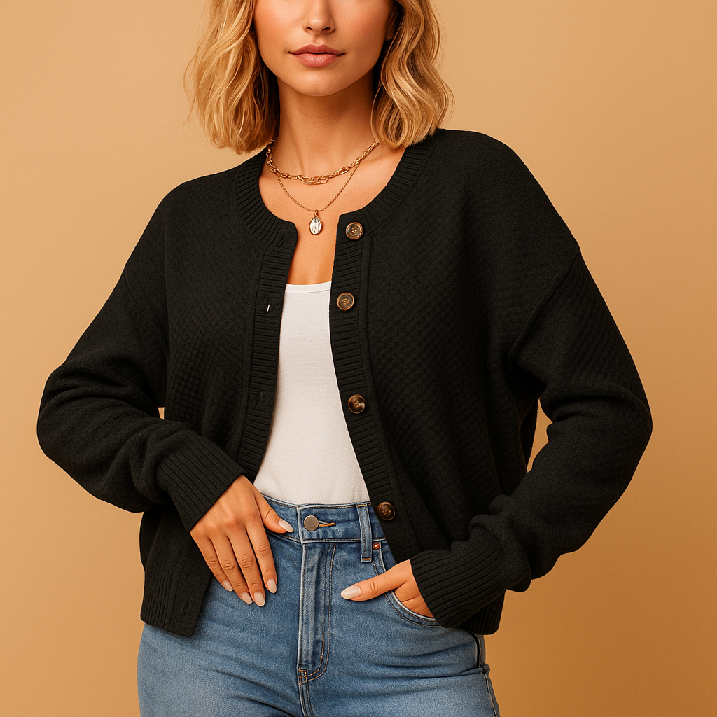 Kardigan damski z guzikami | Krótki fason o eleganckim charakterze