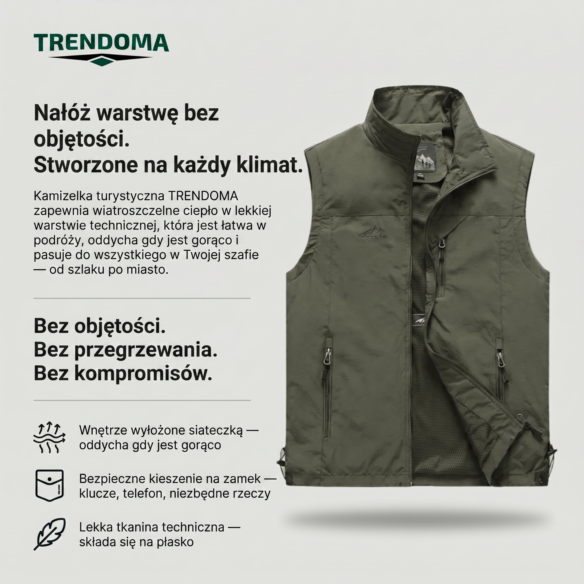 Kamizelka wędkarska męska – wielokieszeniowa, oddychająca – outdoor i turystyka