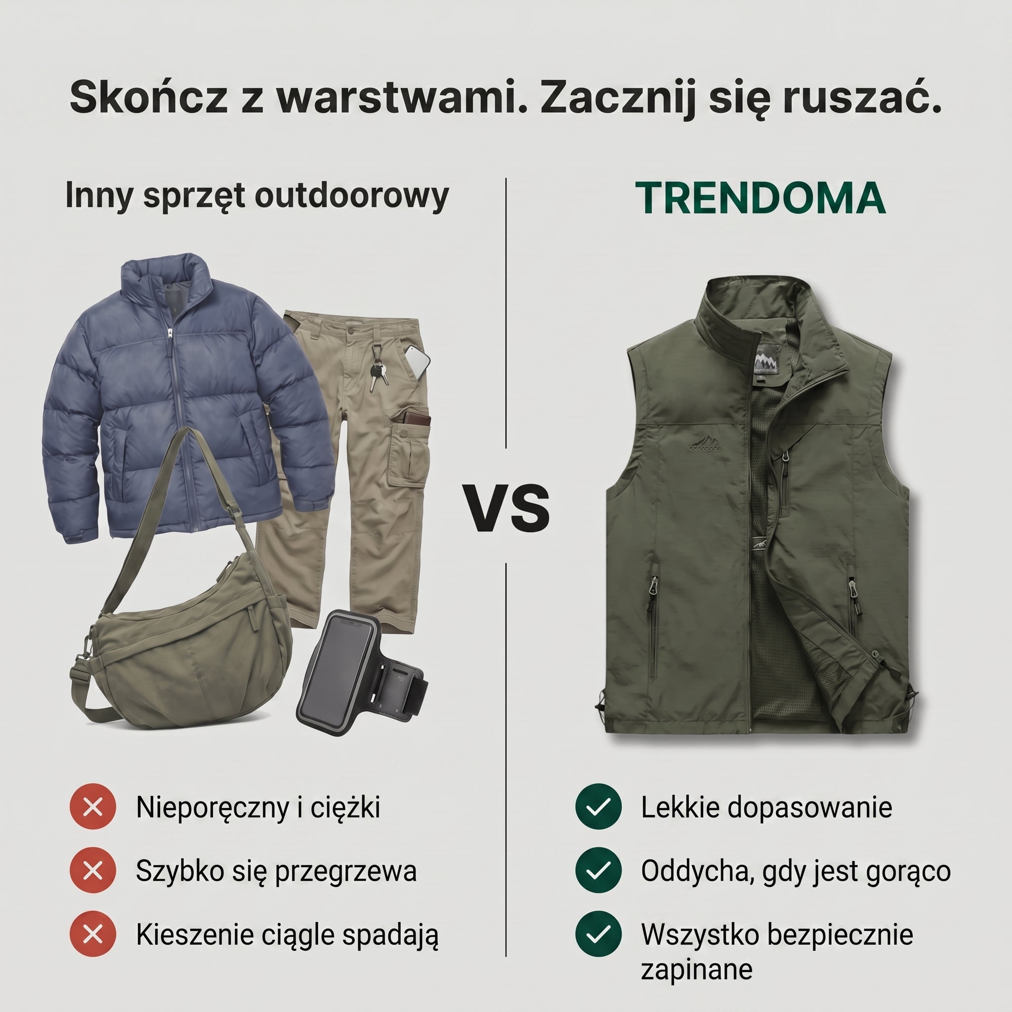 Kamizelka wędkarska męska – wielokieszeniowa, oddychająca – outdoor i turystyka