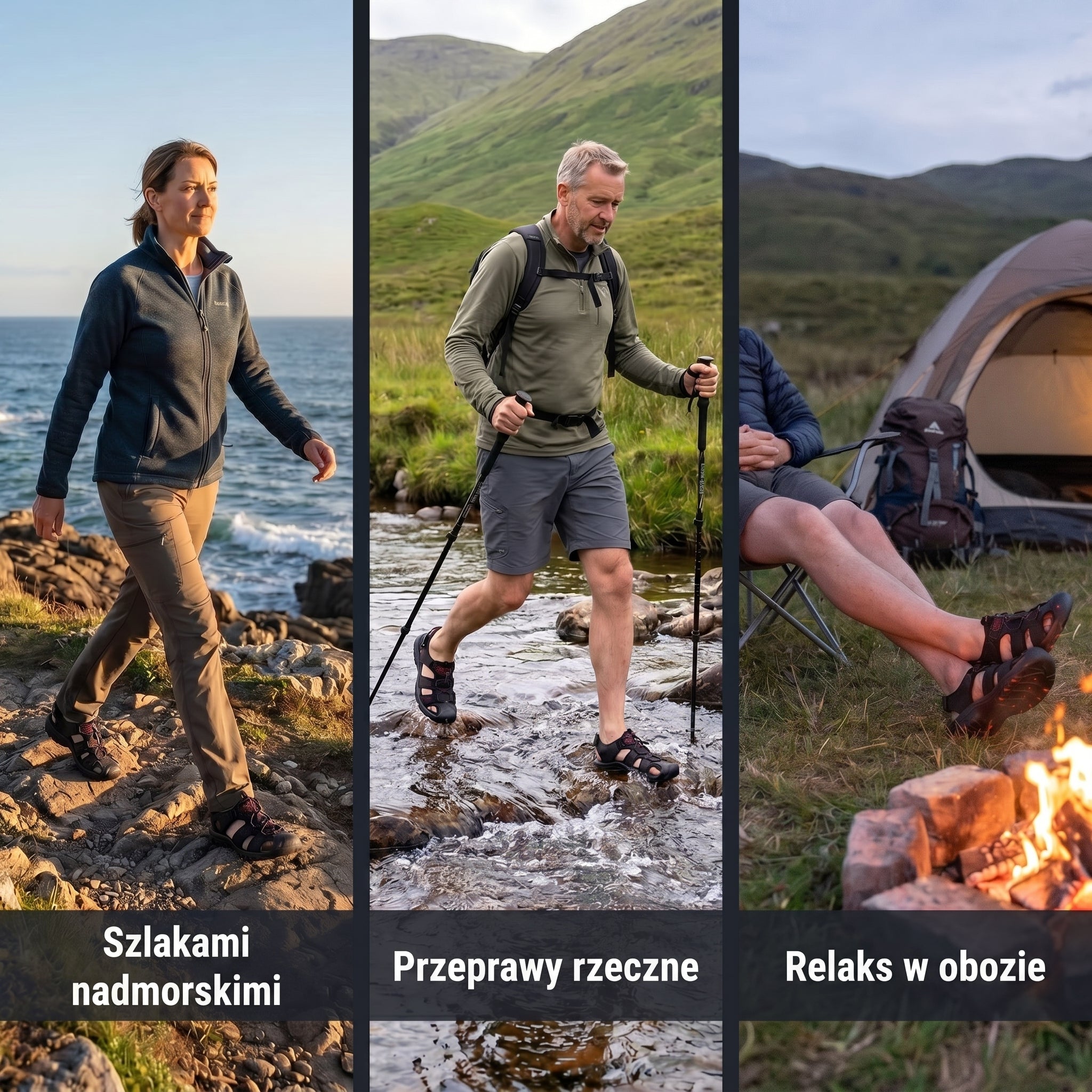 Sandały trekkingowe – szybkoschnące, antypoślizgowe – szlak i woda