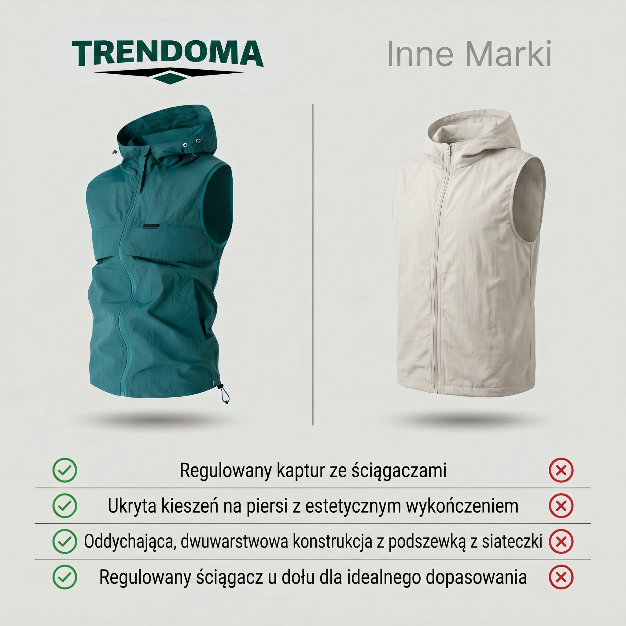 Kamizelka wędkarska męska z kapturem – lekka, letnia – outdoor i trekking