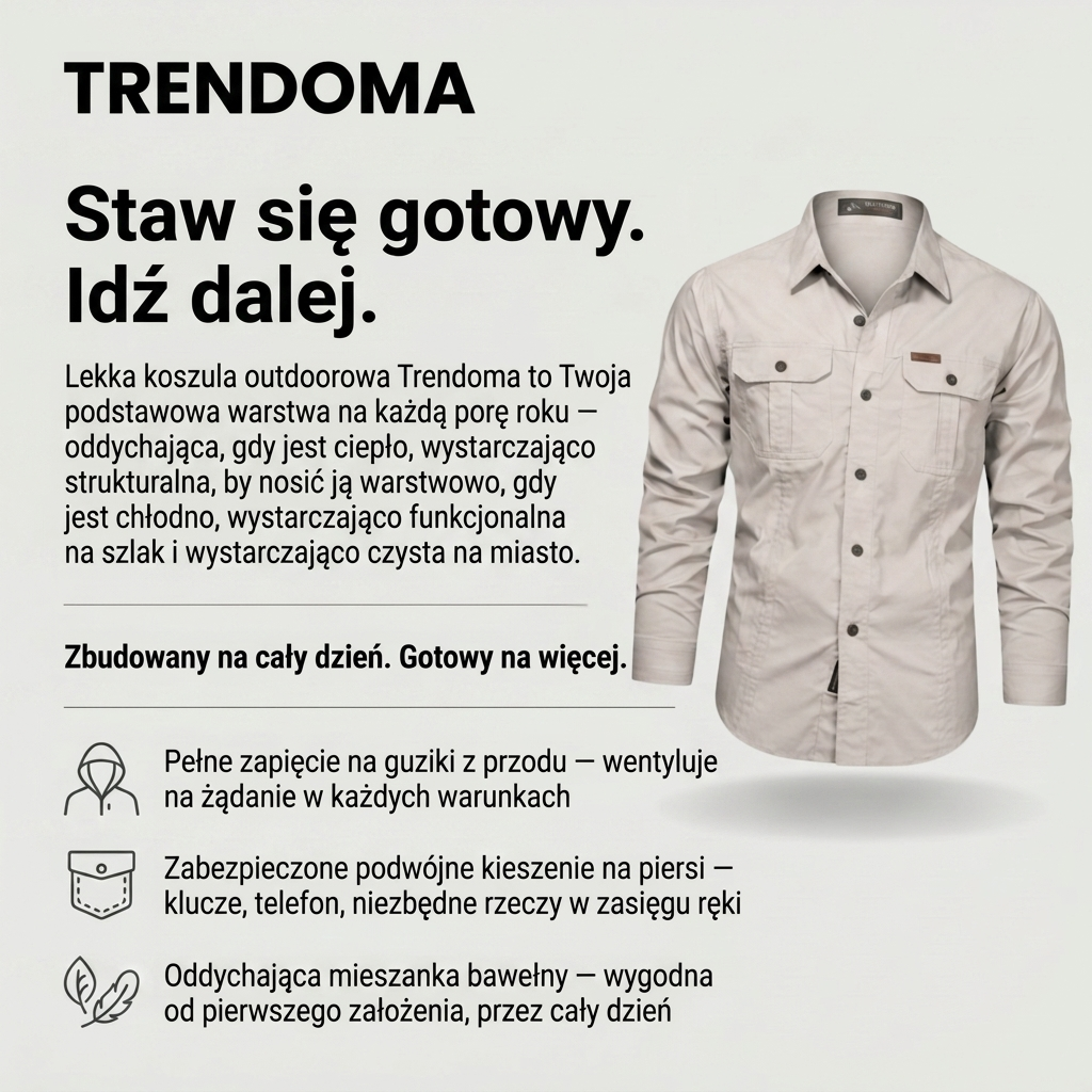 Lekka Koszula Outdoorowa z Długim Rękawem – Trwała Mieszanka Bawełniana do Aktywnego Użytkowania