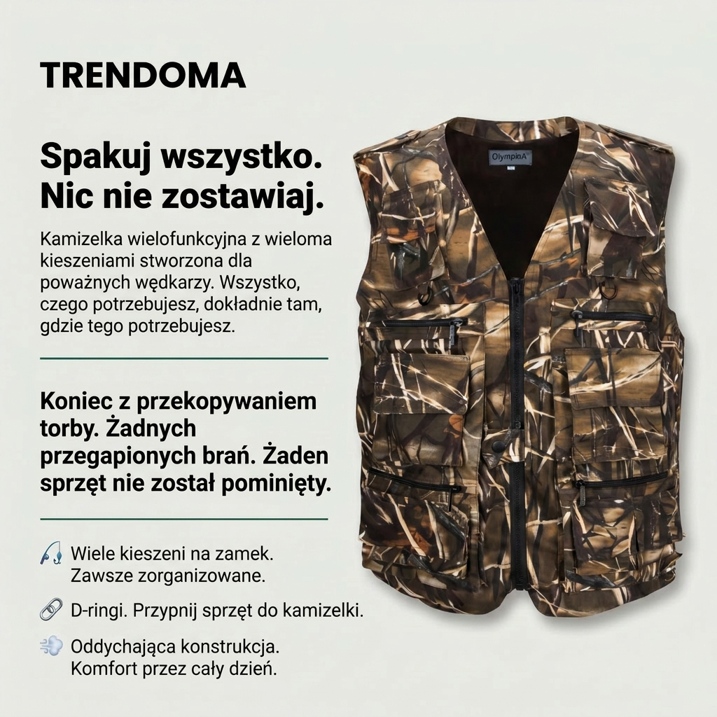 Męska Kamizelka Outdoorowa w Kamuflażu – Wielokieszeniowa Konstrukcja Użytkowa