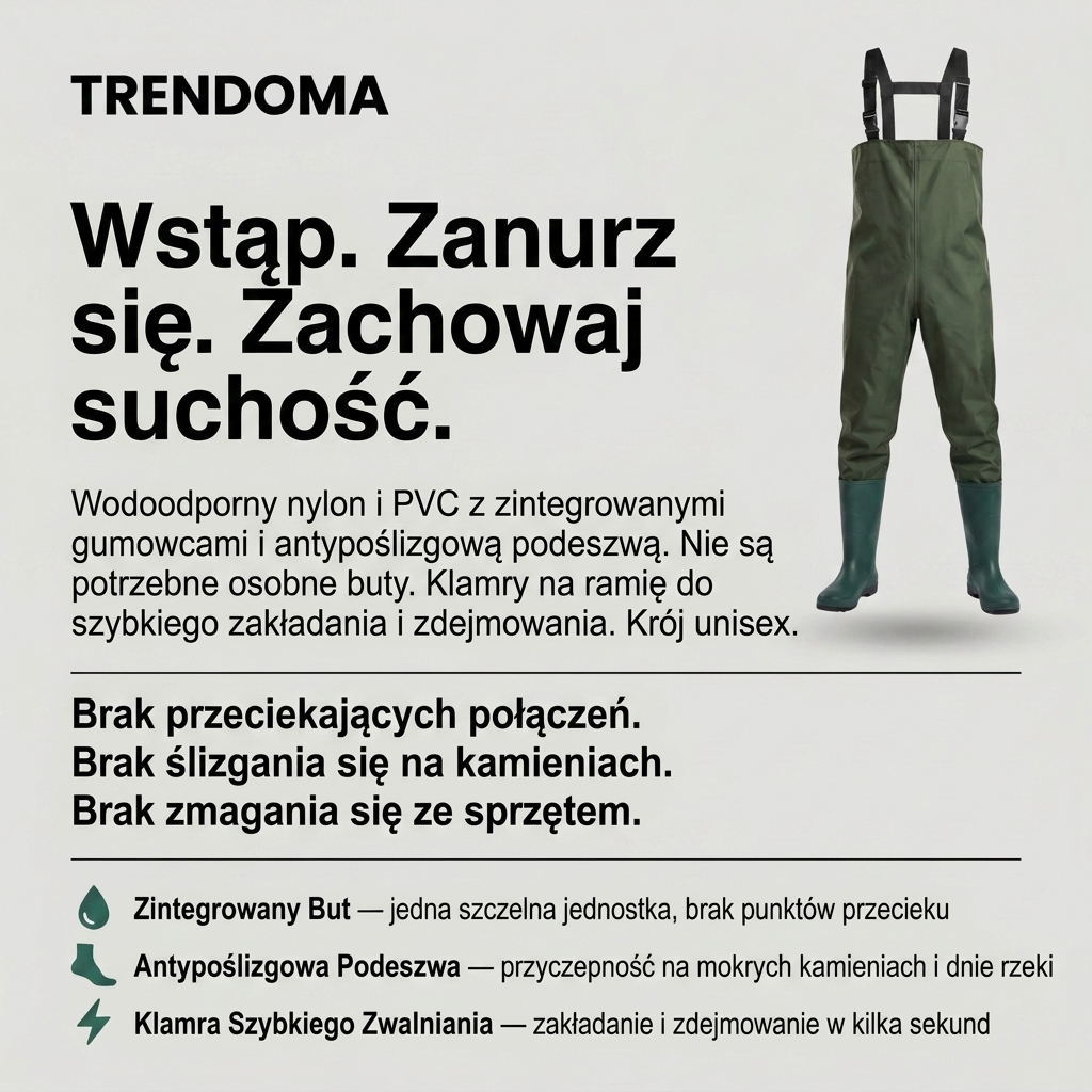 Spodniobuty Wędkarskie z Zintegrowanymi Butami – Wodoszczelne Spodnie Brodzeniowe do Użytku Outdoorowego