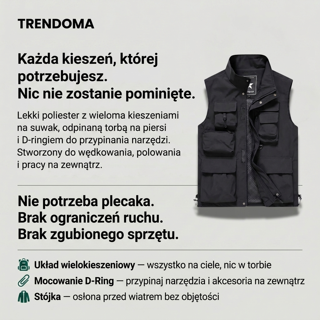 Męska Lekka Kamizelka Robocza – Wielokieszeniowa Konstrukcja Użytkowa do Użytku Outdoorowego