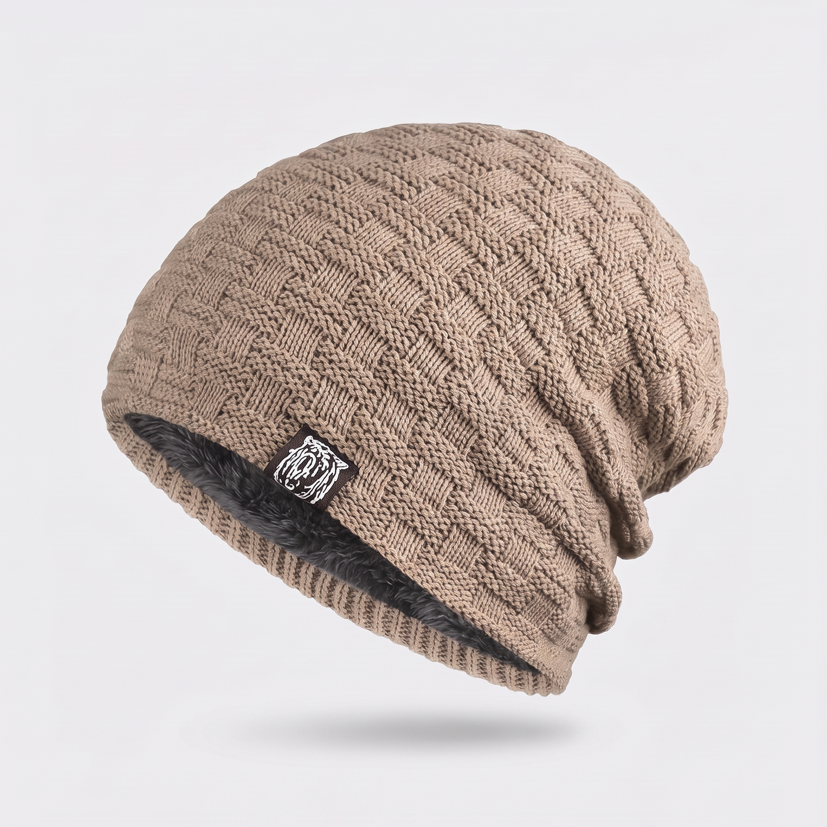 Czapka zimowa męska – beanie smerfetka z polarem - splot w kratkę