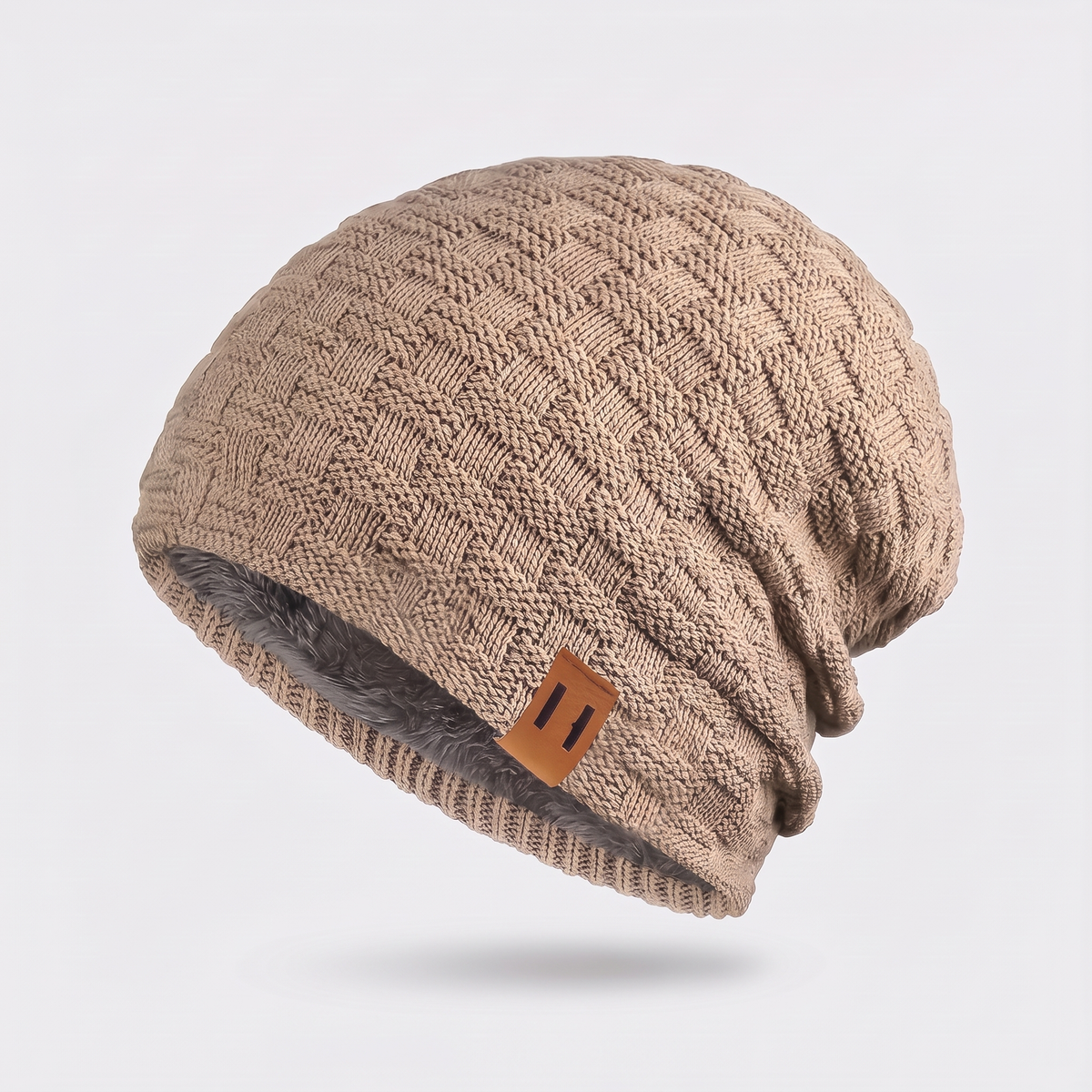 Czapka zimowa męska – beanie smerfetka z polarem - splot w kratkę