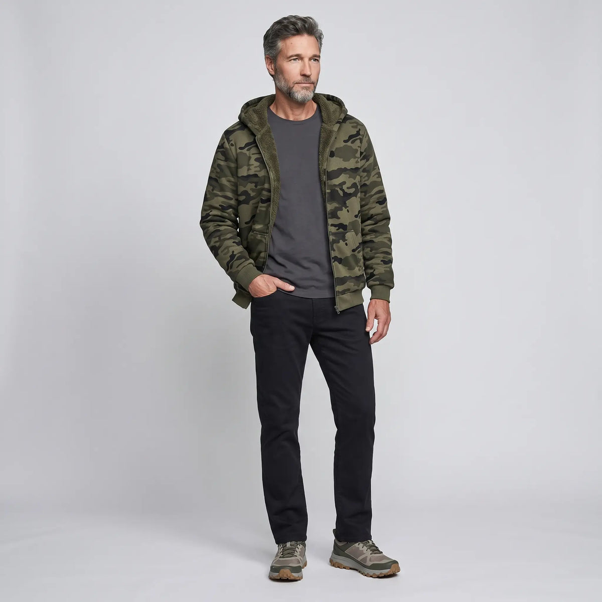 Bluza moro męska – rozpinana z kapturem - na misiu sherpa - bez sznurków