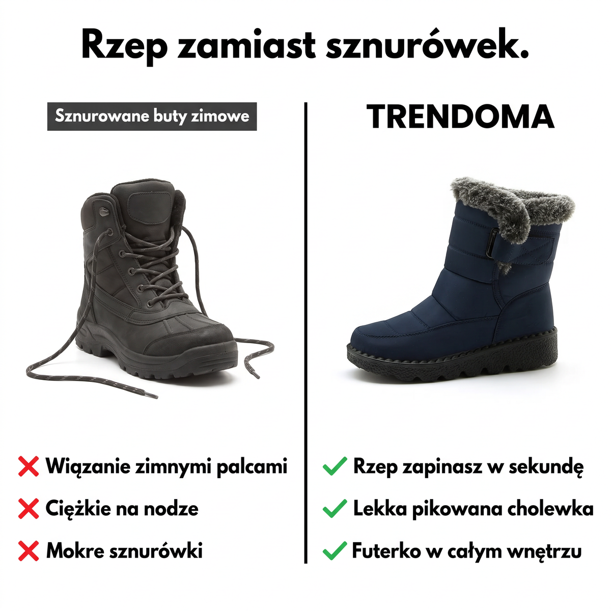 Śniegowce na rzep a sznurowane buty zimowe