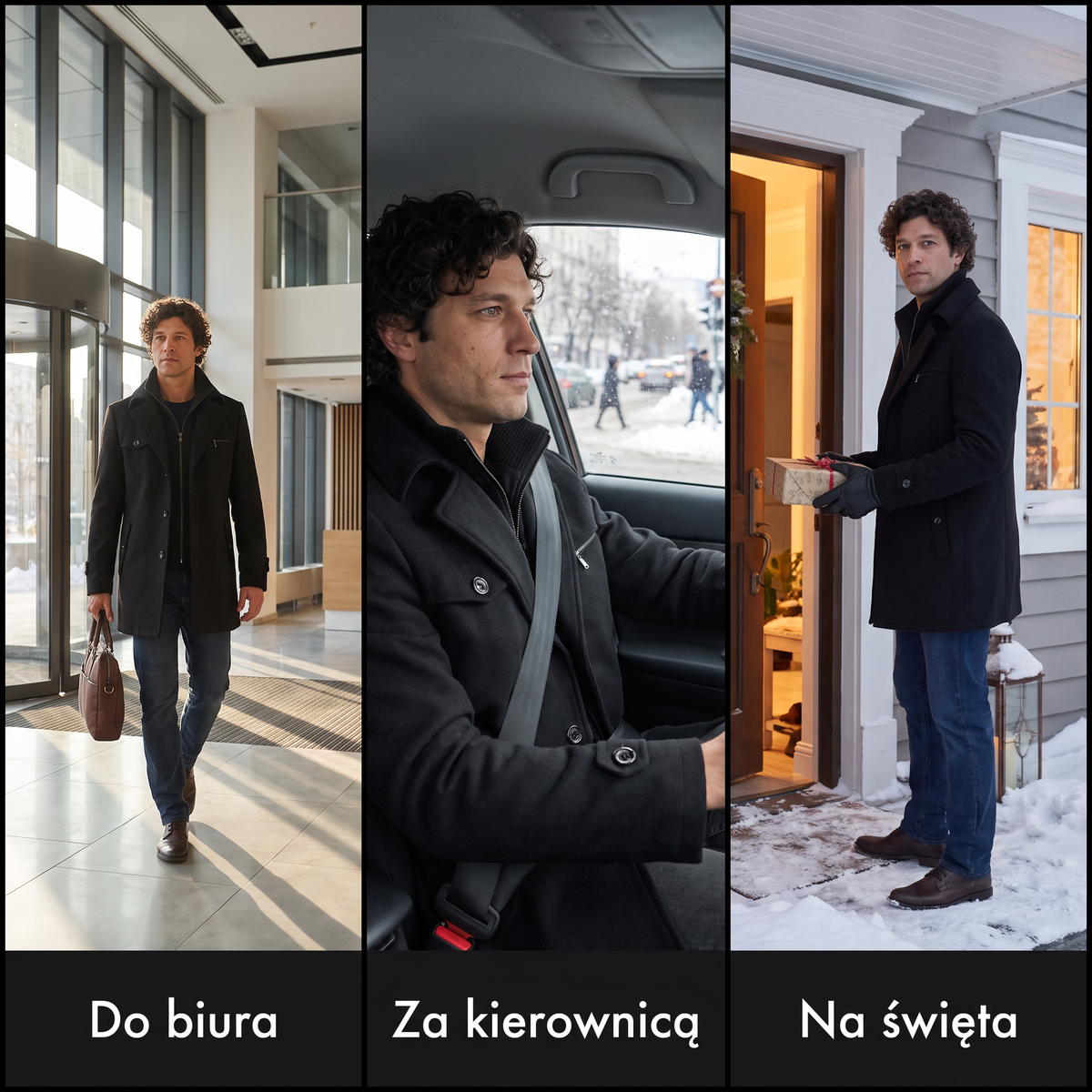 Płaszcz męski do biura, za kierownicę i na święta