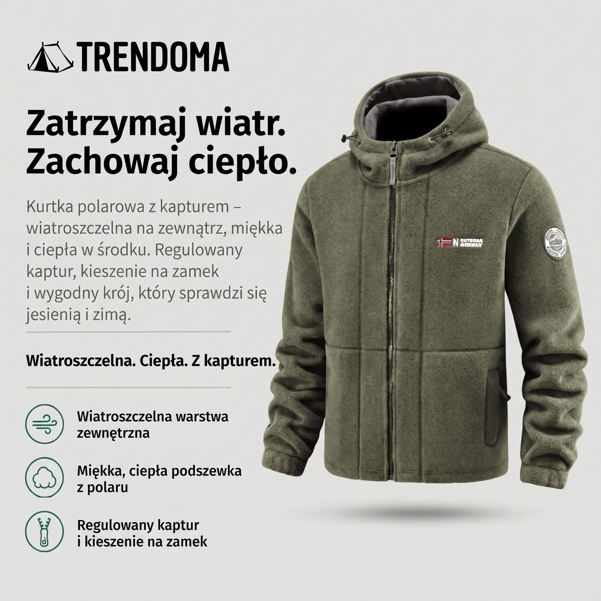 Polar męski z kapturem – wiatroszczelna kurtka polarowa, cechy